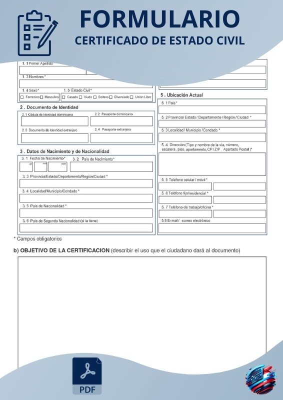 Formulario Certificado de estado civil