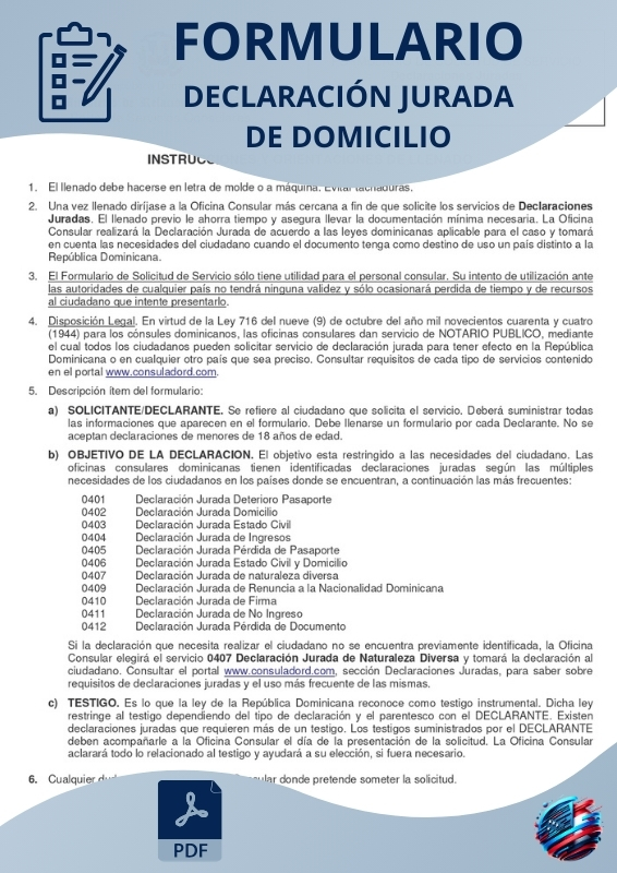 Declaración jurada de domicilio