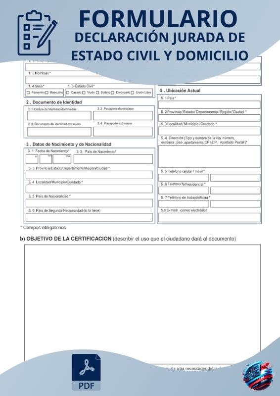 Declaración jurada de estado civil y domicilio